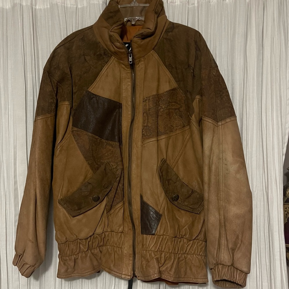 Genuine Leather Pattern Tan Jacket Size Medium